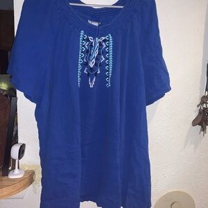 Faded Glory Royal Blue Embroidered Peasant Blouse